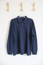 Van Heusen Blue Striped Collared Henley Shirt | L