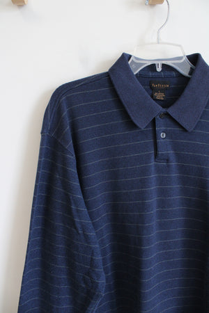 Van Heusen Blue Striped Collared Henley Shirt | L