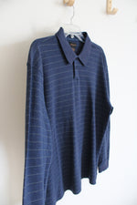 Van Heusen Blue Striped Collared Henley Shirt | L