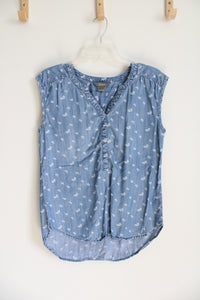 Natural Reflections Blue Chambray & White Floral Top | M