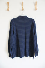 Van Heusen Blue Striped Collared Henley Shirt | L