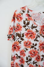 Old Navy Orange & Brown Floral V-Neck Top | L