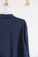 Van Heusen Blue Striped Collared Henley Shirt | L