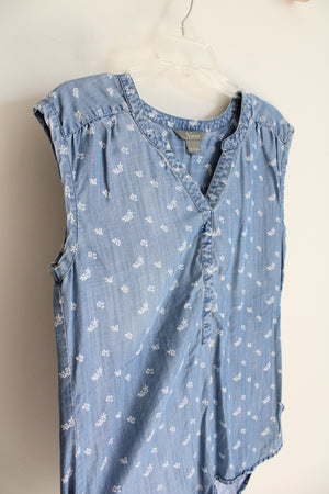 Natural Reflections Blue Chambray & White Floral Top | M