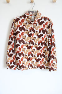 Bonnie Evans Brown Leaf Patterned Fleece Jacket | L Petite