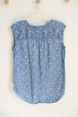 Natural Reflections Blue Chambray & White Floral Top | M