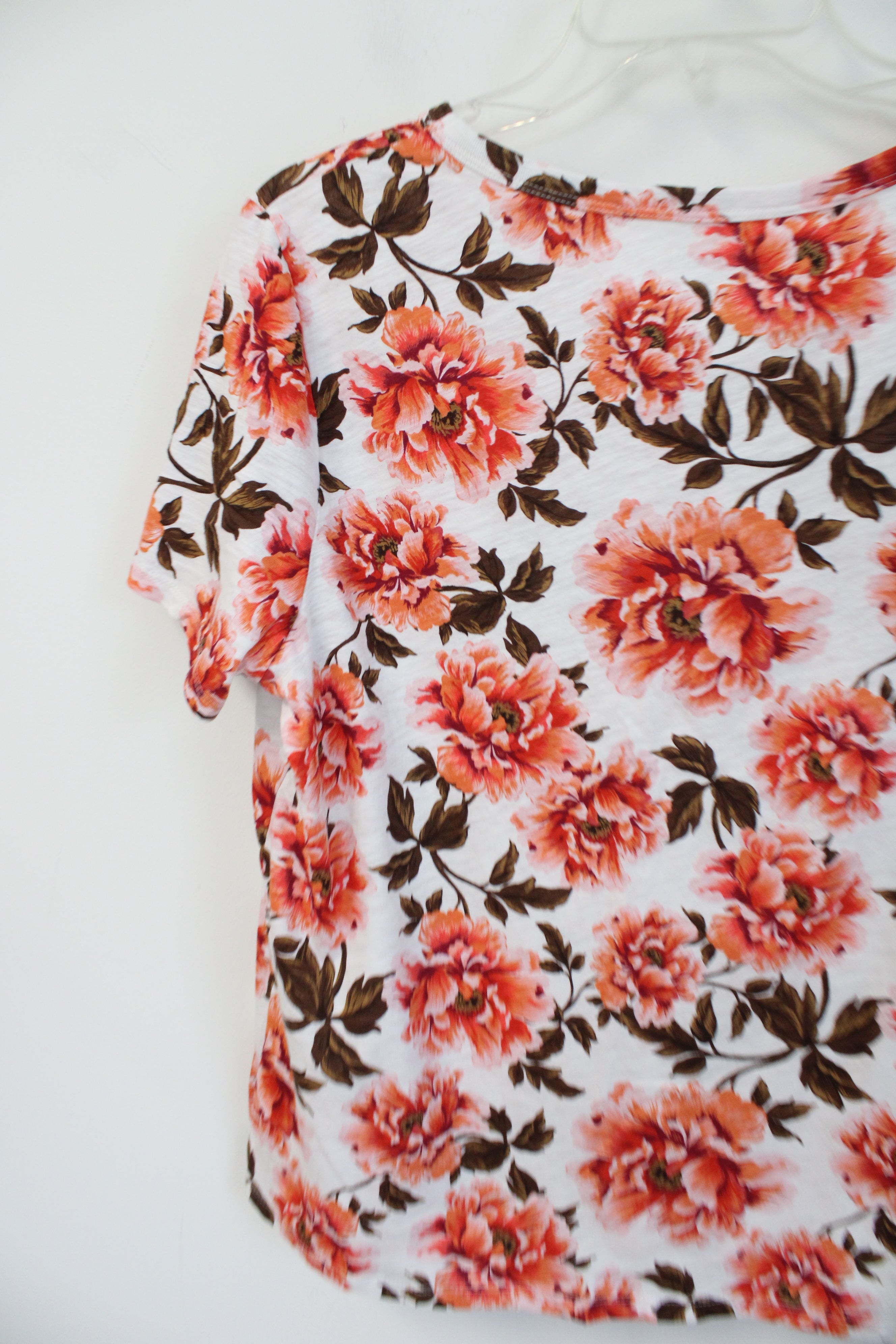 Old Navy Orange & Brown Floral V-Neck Top | L