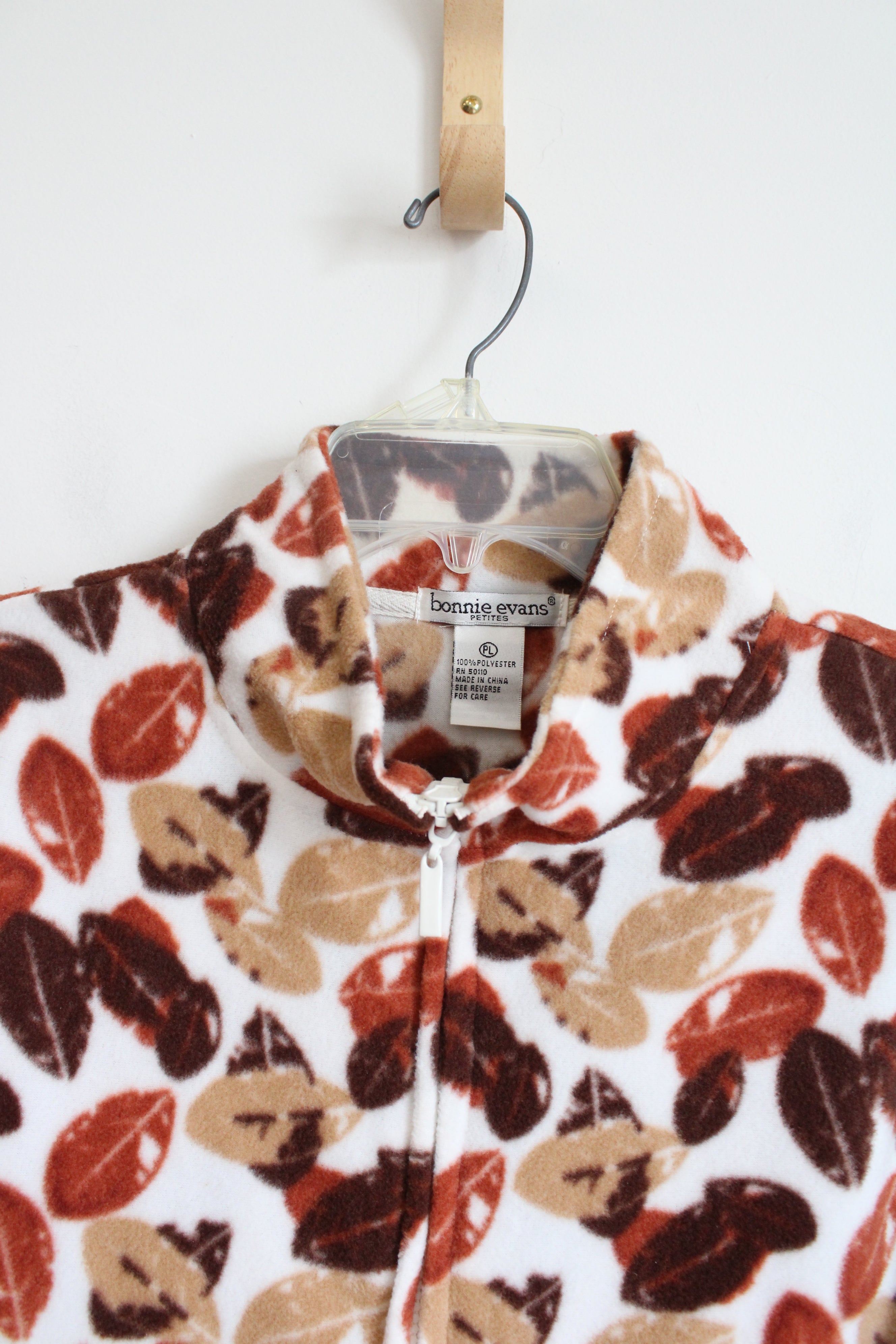 Bonnie Evans Brown Leaf Patterned Fleece Jacket | L Petite