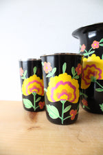 Ten Thousand Villages Black Hand Painted Stainless Steel Floral Pitcher & Cup Set