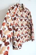 Bonnie Evans Brown Leaf Patterned Fleece Jacket | L Petite