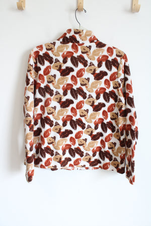 Bonnie Evans Brown Leaf Patterned Fleece Jacket | L Petite