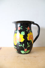 Ten Thousand Villages Black Hand Painted Stainless Steel Floral Pitcher & Cup Set