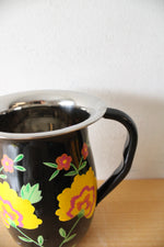 Ten Thousand Villages Black Hand Painted Stainless Steel Floral Pitcher & Cup Set