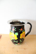Ten Thousand Villages Black Hand Painted Stainless Steel Floral Pitcher & Cup Set