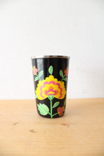 Ten Thousand Villages Black Hand Painted Stainless Steel Floral Pitcher & Cup Set