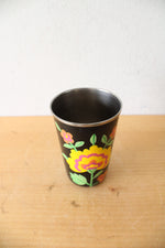 Ten Thousand Villages Black Hand Painted Stainless Steel Floral Pitcher & Cup Set