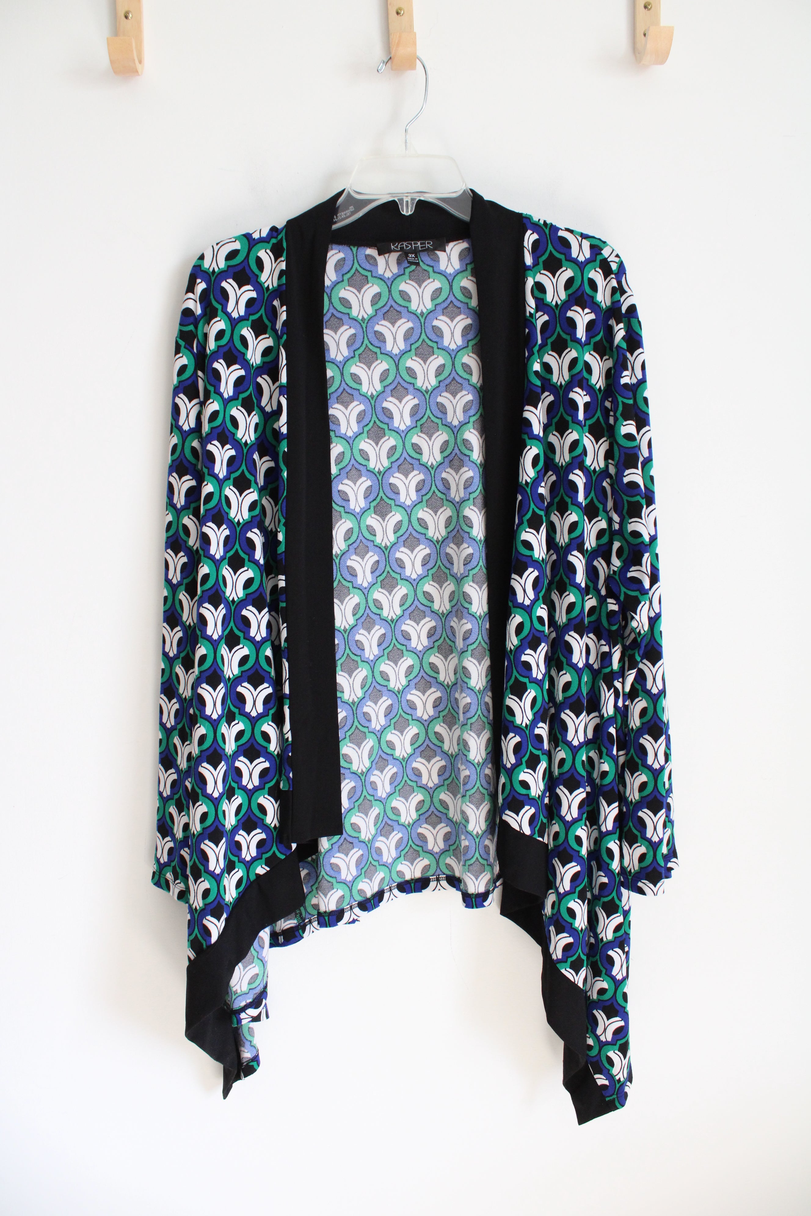 Kasper Blue Green Black & White Patterned Cardigan | 3X