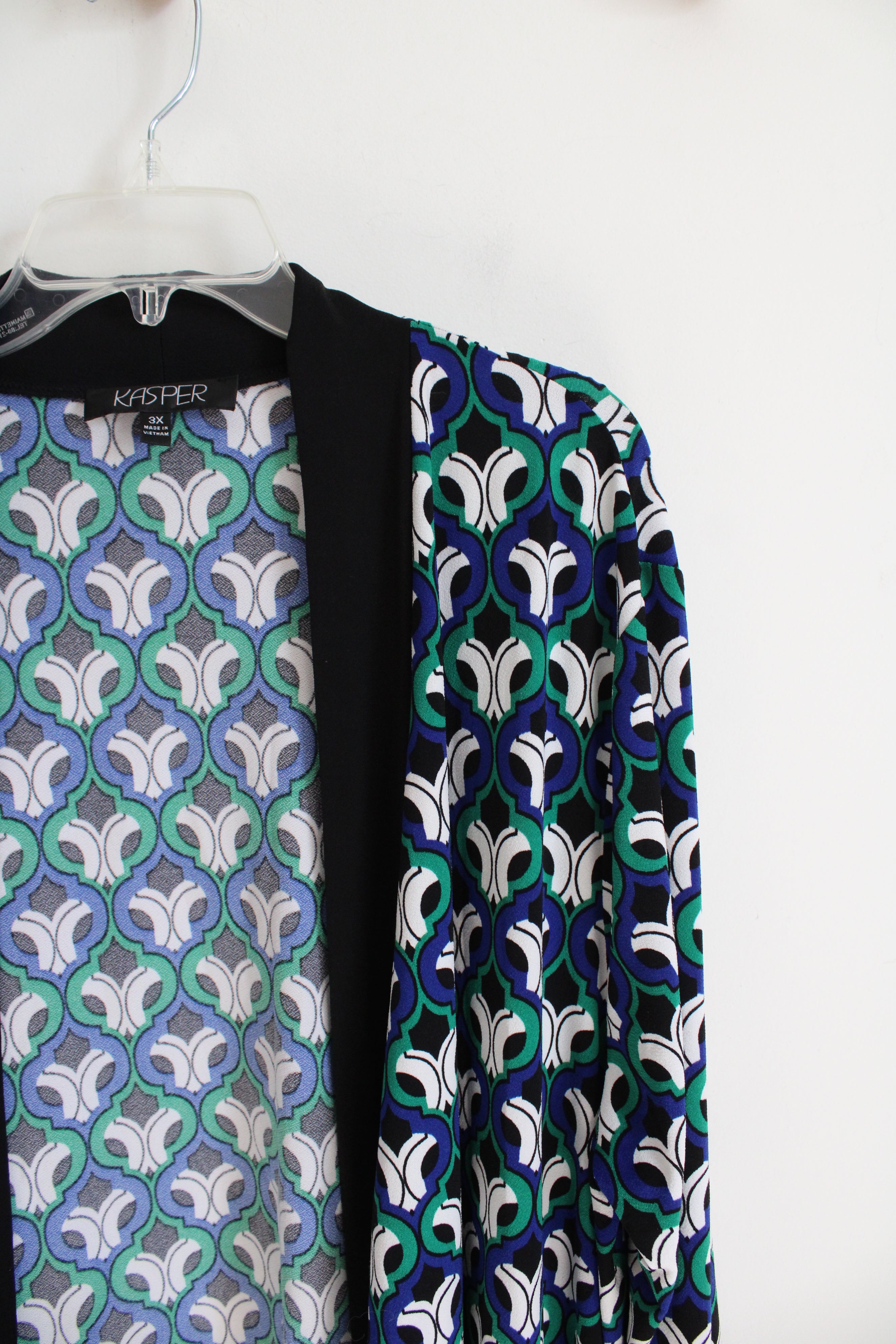 Kasper Blue Green Black & White Patterned Cardigan | 3X