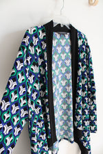 Kasper Blue Green Black & White Patterned Cardigan | 3X