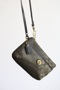 Coach Olive Green Shimmer Signature Kisslock Wristlet