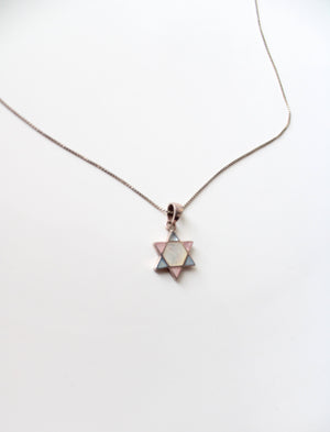 Pastel Blue & Pink Star Of David Sterling Silver Necklace