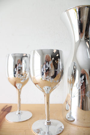 Mueller Candlelite Crystal Silver Hand Blown Hand Cut Carafe & Goblet Set