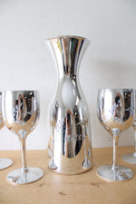 Mueller Candlelite Crystal Silver Hand Blown Hand Cut Carafe & Goblet Set