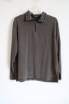 John Bartlett Brown Black Striped 1/4 Zip Fleece Pullover Sweatshirt | M