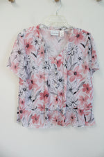 Alfred Dunner Pink & Black Floral Button Down Top | 16