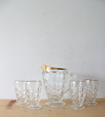 Vintage Jeanette Glass Gold Rimmed Thumbprint Pitcher & Glass Set