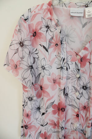 Alfred Dunner Pink & Black Floral Button Down Top | 16