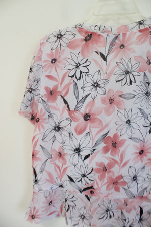 Alfred Dunner Pink & Black Floral Button Down Top | 16