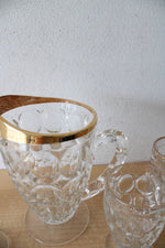 Vintage Jeanette Glass Gold Rimmed Thumbprint Pitcher & Glass Set