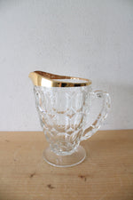 Vintage Jeanette Glass Gold Rimmed Thumbprint Pitcher & Glass Set