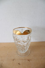 Vintage Jeanette Glass Gold Rimmed Thumbprint Pitcher & Glass Set