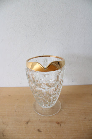 Vintage Jeanette Glass Gold Rimmed Thumbprint Pitcher & Glass Set