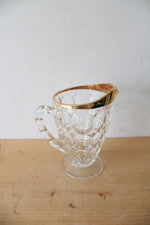 Vintage Jeanette Glass Gold Rimmed Thumbprint Pitcher & Glass Set