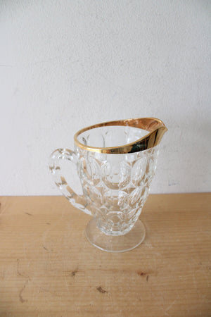 Vintage Jeanette Glass Gold Rimmed Thumbprint Pitcher & Glass Set