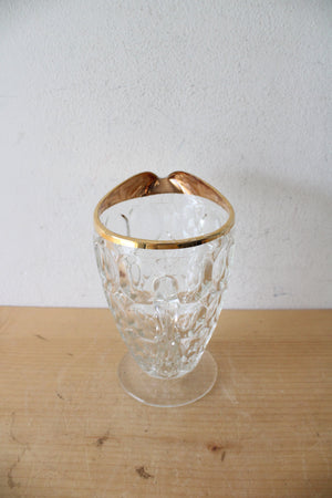 Vintage Jeanette Glass Gold Rimmed Thumbprint Pitcher & Glass Set