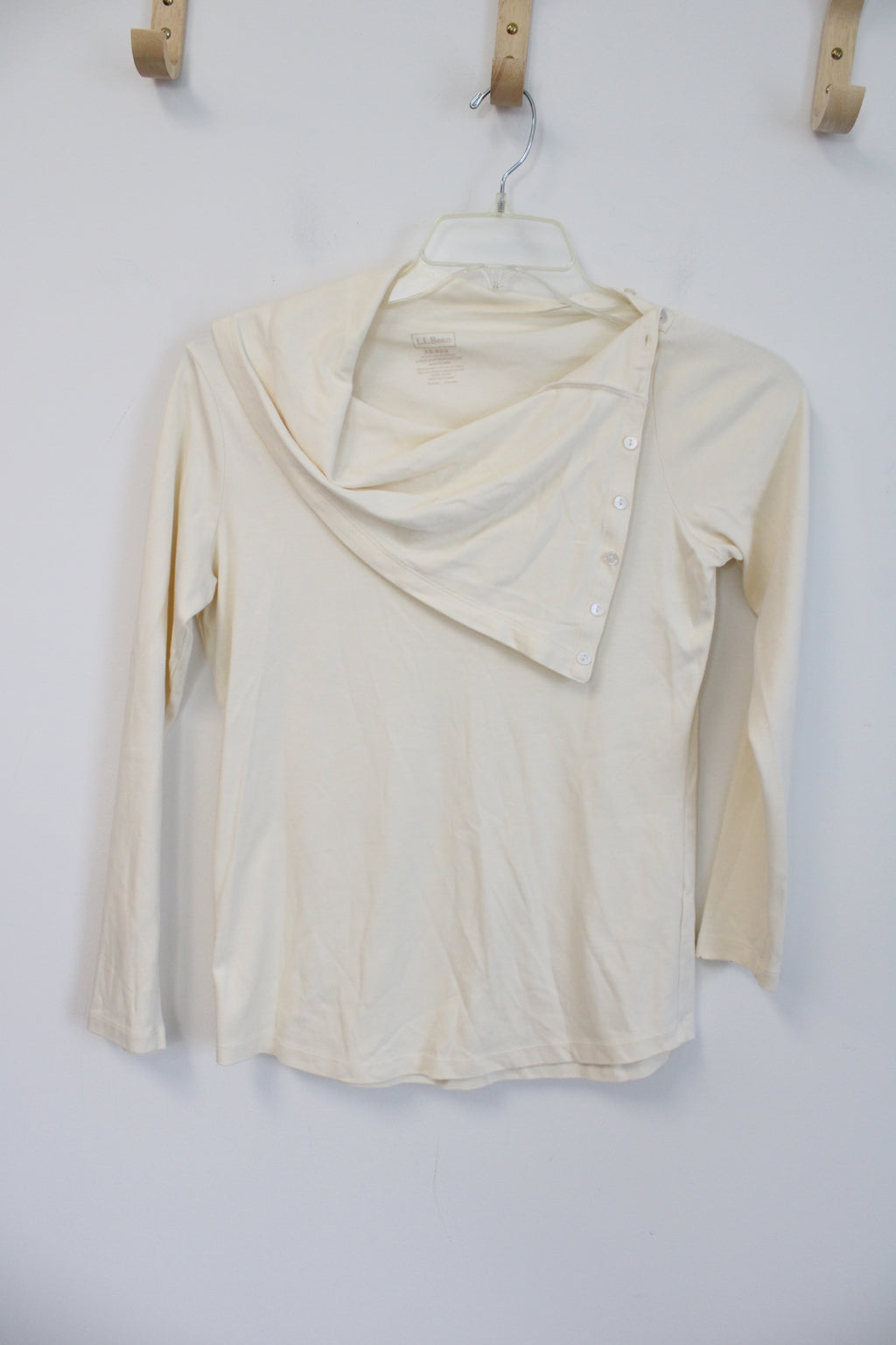 L.L. Bean Cream Button Neck Asymmetrical Top | XS Regular