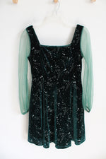 Emerald Green Silver Shooting Star Patterned Dress | S