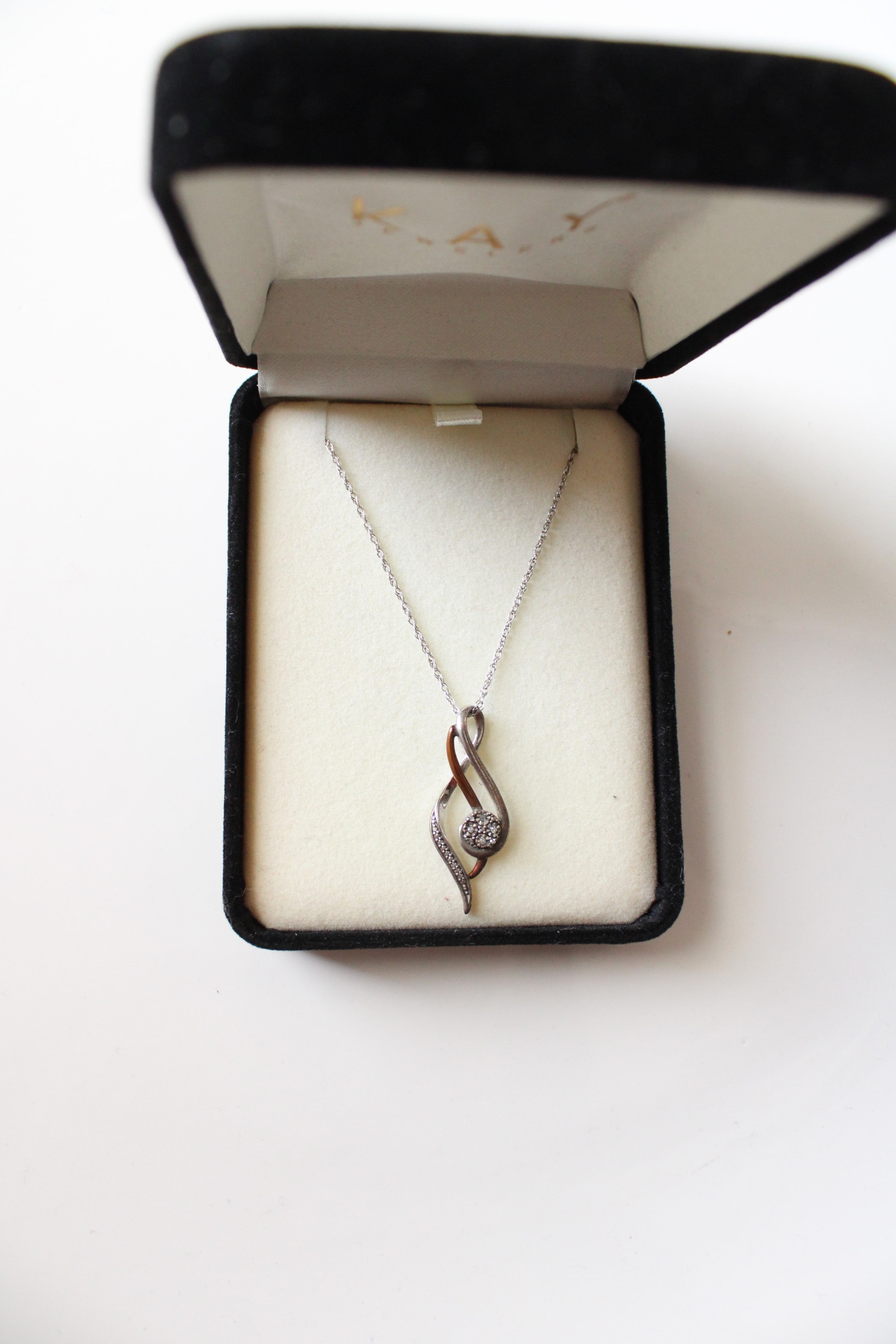 10K Sterling Silver Two-Toned Rhinestone Twist Pendant Necklace