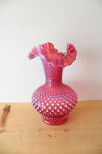 Vintage Fenton Cranberry Hobnail Ruffled Vase
