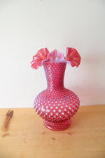 Vintage Fenton Cranberry Hobnail Ruffled Vase