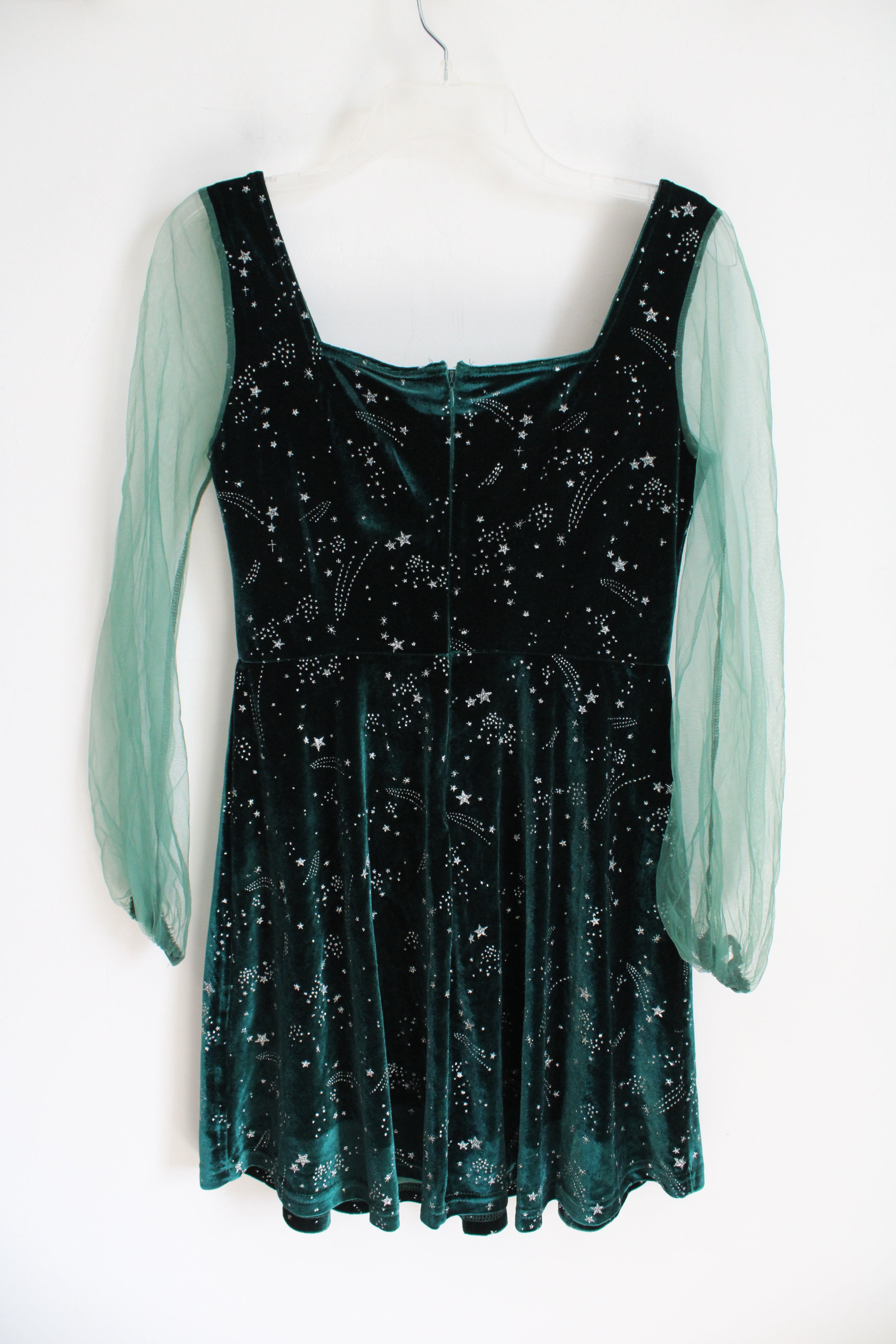 Emerald Green Silver Shooting Star Patterned Dress | S