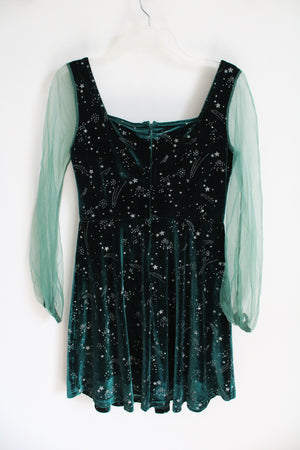 Emerald Green Silver Shooting Star Patterned Dress | S