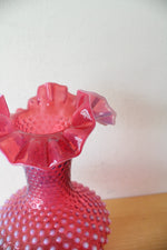 Vintage Fenton Cranberry Hobnail Ruffled Vase