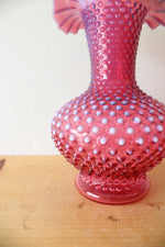 Vintage Fenton Cranberry Hobnail Ruffled Vase