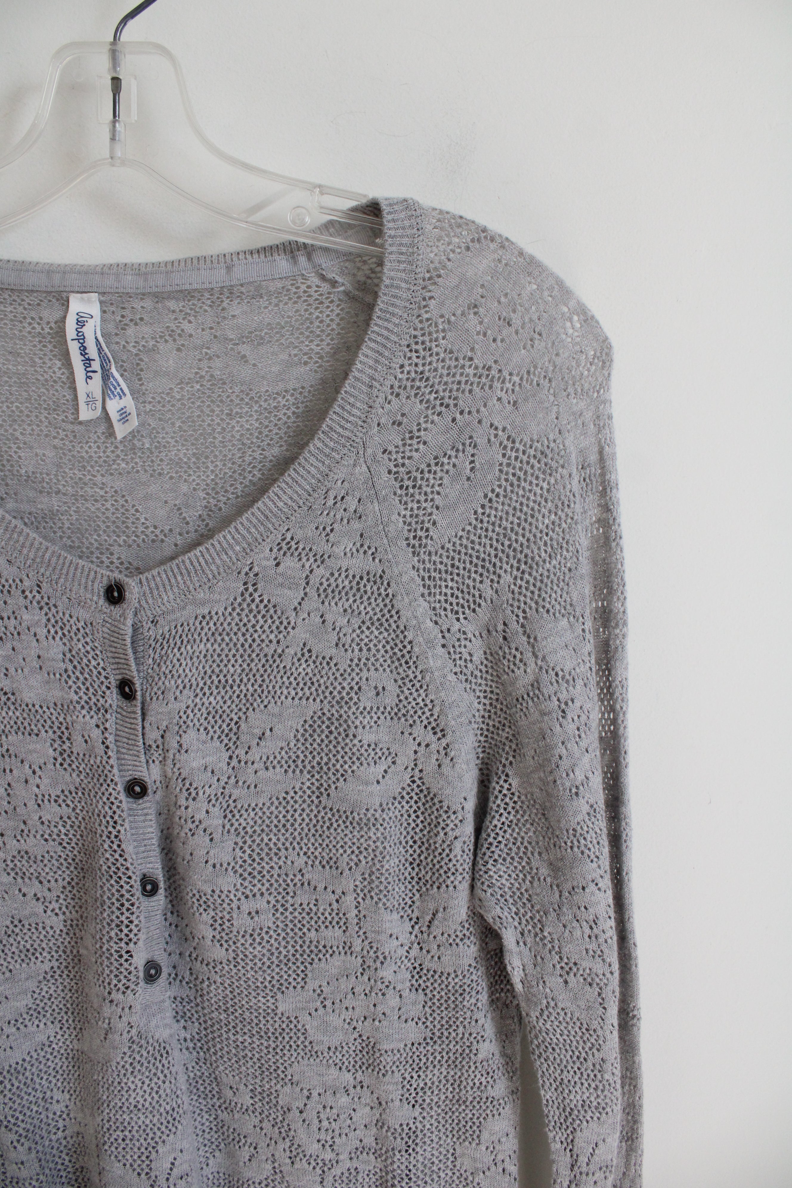 Aeropostale Gray Crocheted Knit Long Sleeved Top | XL