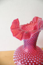 Vintage Fenton Cranberry Hobnail Ruffled Vase
